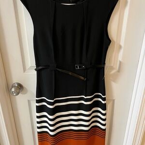 Stylish Black and Orange Striped Midi Dress